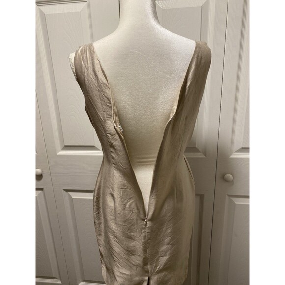Gilar 100% Silk Fitted Hourglass Silhoutte Lined Sheath Dress Beige -Size 6 - Picture 5 of 14